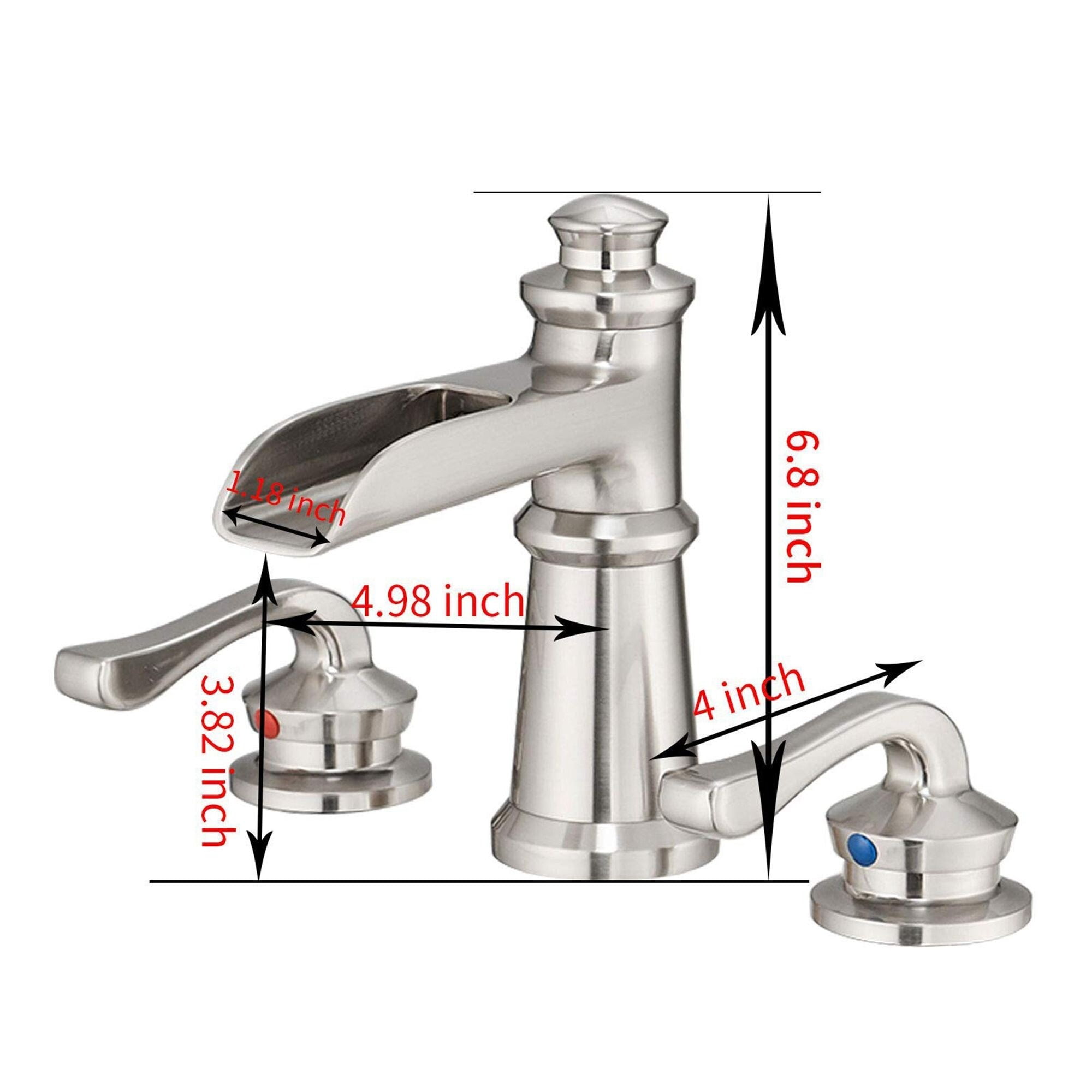 Waterfall 3 Holes Two Handle Bathroom Sink Faucet with Drain