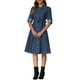 thumbnail image 1 of Vestido de mezclilla INSPIRE CHIC para mujer, de manga larga, con botones, corte A, con cinturón, clásico, talla XL, azul oscuro, 1 of 6