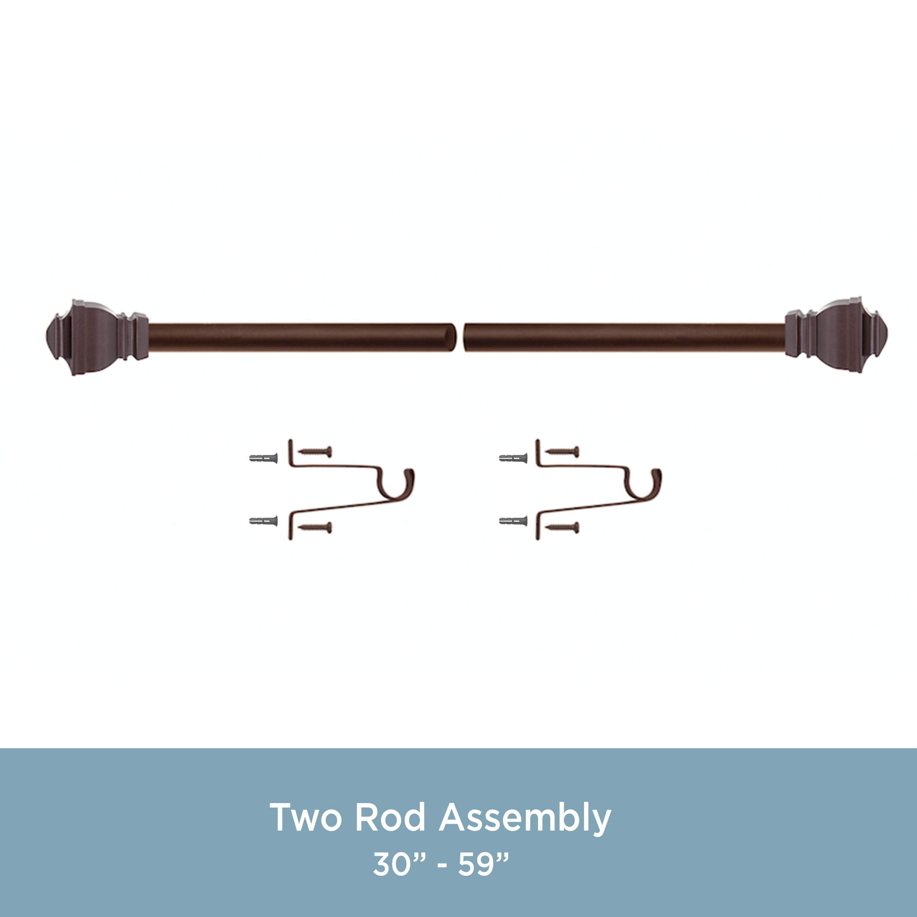 Kenney Riley 30-84" Value Decorative Steel Adjustable Curtain Rod, 1" Dia., Chocolate