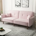 thumbnail image 3 of 3 in 1 Convertible Sofa Bed, Velvet Upholstered Futon Couch with 2 Pillows and Side Pockets, Multifunctional Loveseat Sofa with 3 Position Adjustable for Living Room, Bedroom, Office, Pink, 3 of 9