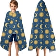thumbnail image 3 of Blue Sun Moon Star Pattern Hooded Bath Towel，60"x35" for Ages 3 To 12 Kids, Quick Dry Lightweight Soft Microfiber Hood Beach Towel Cover Up for Kids, 3 of 7