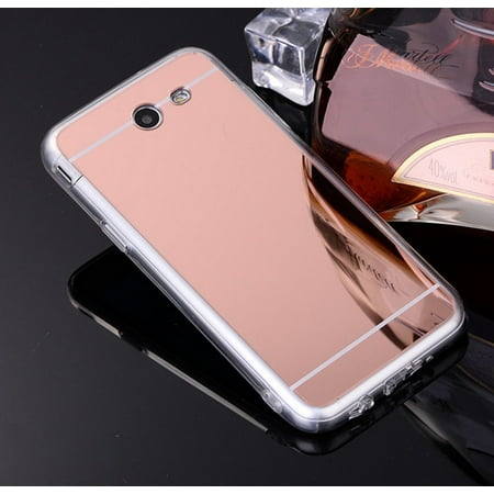 Mirrored Compact Case - Galaxy J7v Case, Galaxy J7 Perx Case, Galaxy J7 Prime, Galaxy J7 Halo Case Luxury Mirror Back TPU Bumper Anti-Scratch Bright Reflection Protective Case Cover for Galaxy Sky Pro - Rose Gold