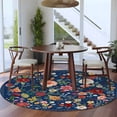 thumbnail image 5 of Navy Blue Flowers Round Rug 8ft Washable Circle Rugs Non Slip Spring Vintage Floral Leaves Farmhouse Large Area Rug Indoor Floor Carpet for Bedroom Kitchen Living Room Home Office Dining Room Nursery, 5 of 8