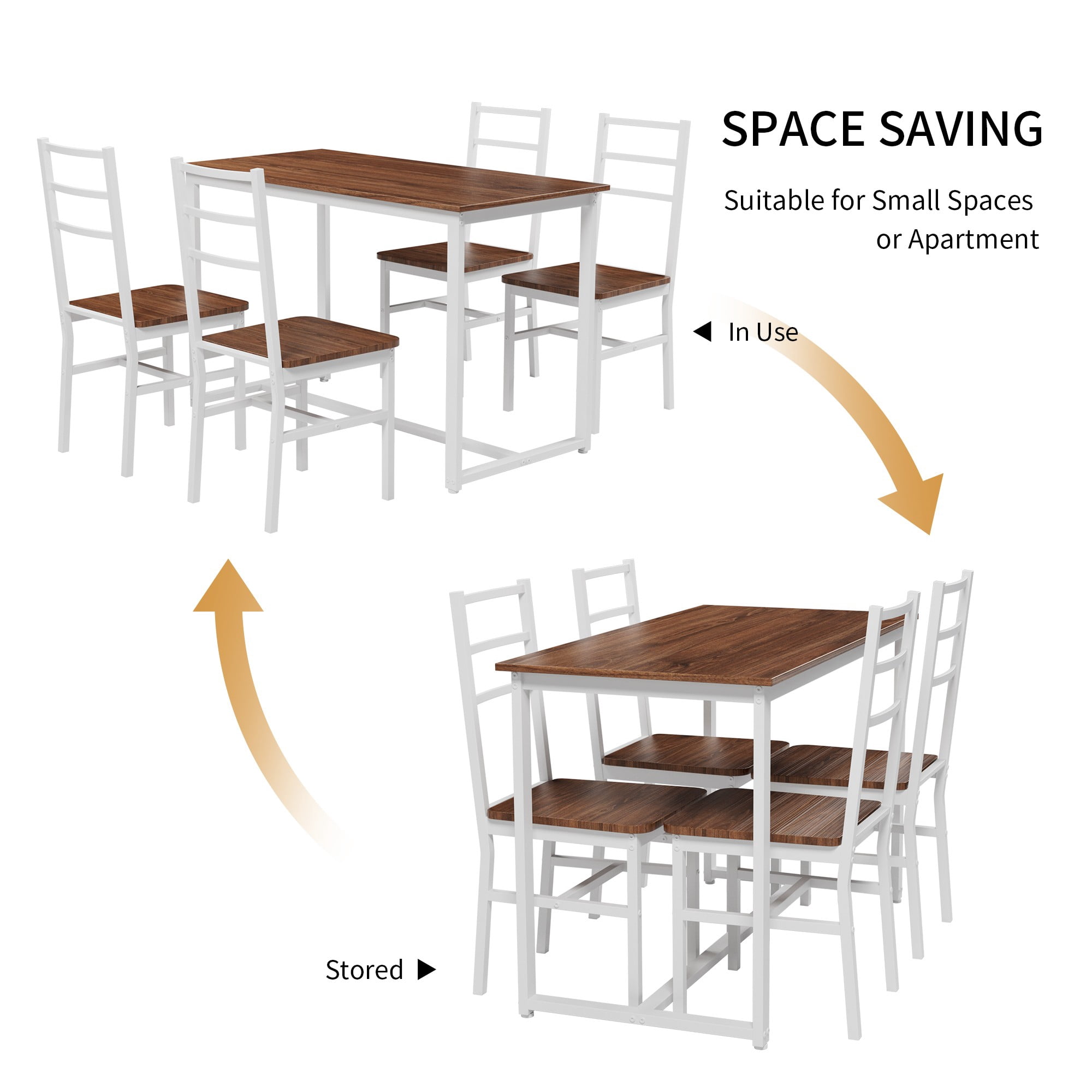 5-Piece Modern Dining Table Set for 4,Wood Kitchen Table Chairs Set for Small Place, Kitchen, Dining Room,Brown+White