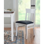 Linon Walcott Set of 2 Slat Back Dining Chairs Faux Leather Seats in White Wood