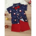 thumbnail image 3 of Suealasg Kids Boys Christmas Gentleman Suits 9M 1T 2T 3T 4T 5T Little Boys Short Sleeve Bow Santa Claus Print Shirt Elastic Waist Shorts Christmas-themed Clothing for Toddler Boys, 3 of 9