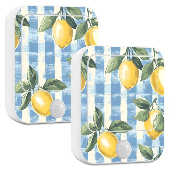 Yayeee 2-Pack Plug in LED Night Lights with Light Sensors Motion Detectors, Retro Lemon Leaves