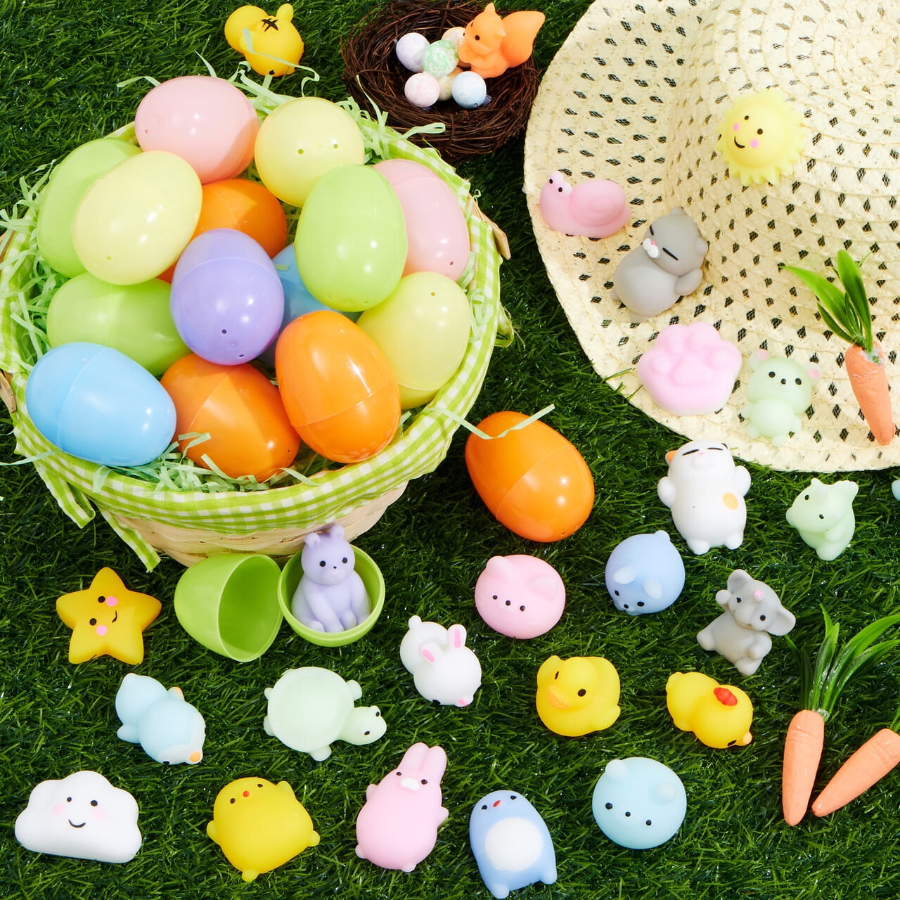 Joyfy 24 Pack Prefilled Easter Eggs with Toys,Mochi Squishy Small Toys for Easter Eggs,Stuffed Easter Baskets for Toddler Kids