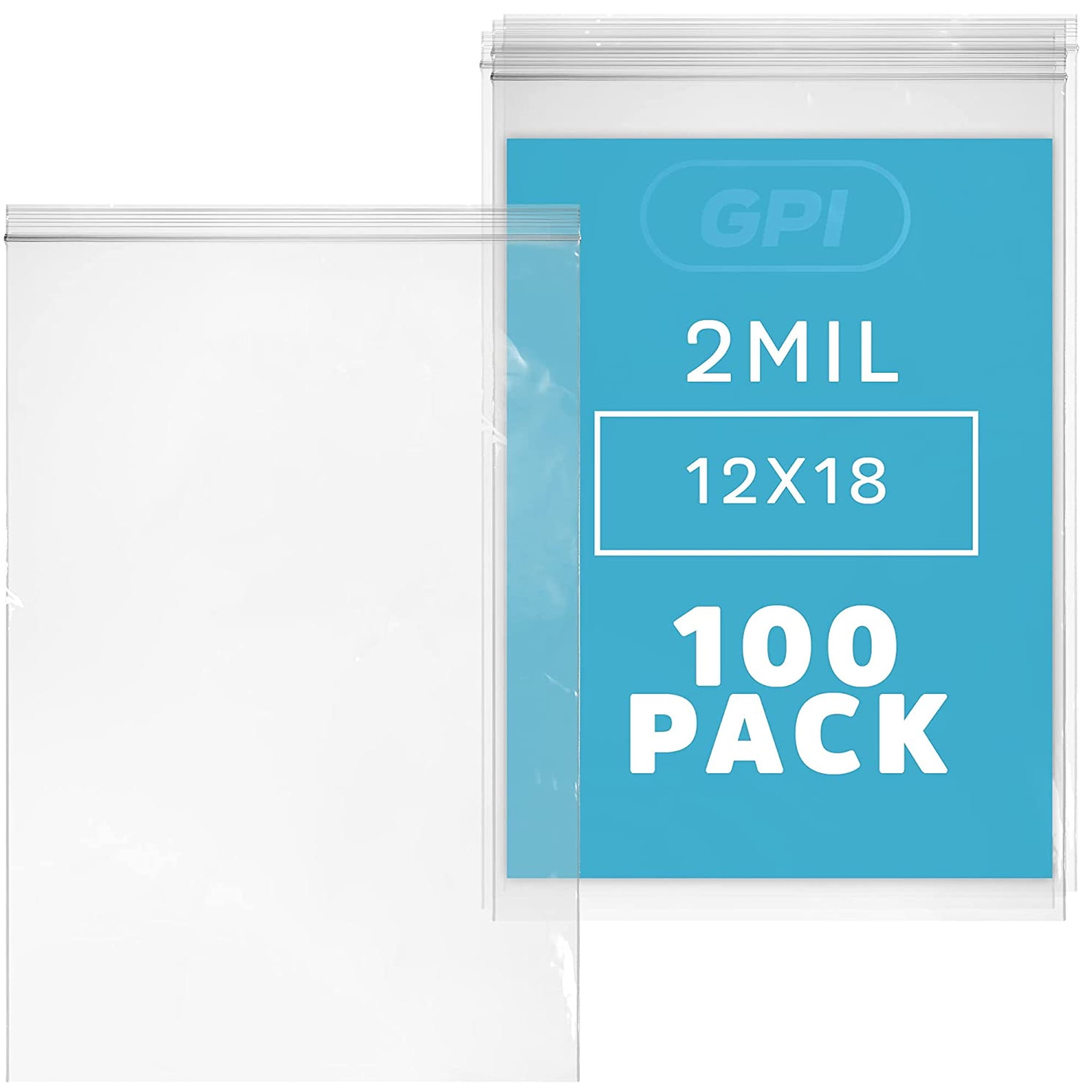 GPI 12” x 18” Reclosable Ziplock Bag 2 Mil Jumbo Clear Zipper Bags for