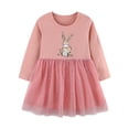 thumbnail image 2 of Easter Dress,Girls Long Sleeve Polka Dot Dress, Bunny Embroidery Tulle Princess Dress for Toddlers, Spring Fall Holiday Casual Outfit(Pink,2-3 Years), 2 of 8