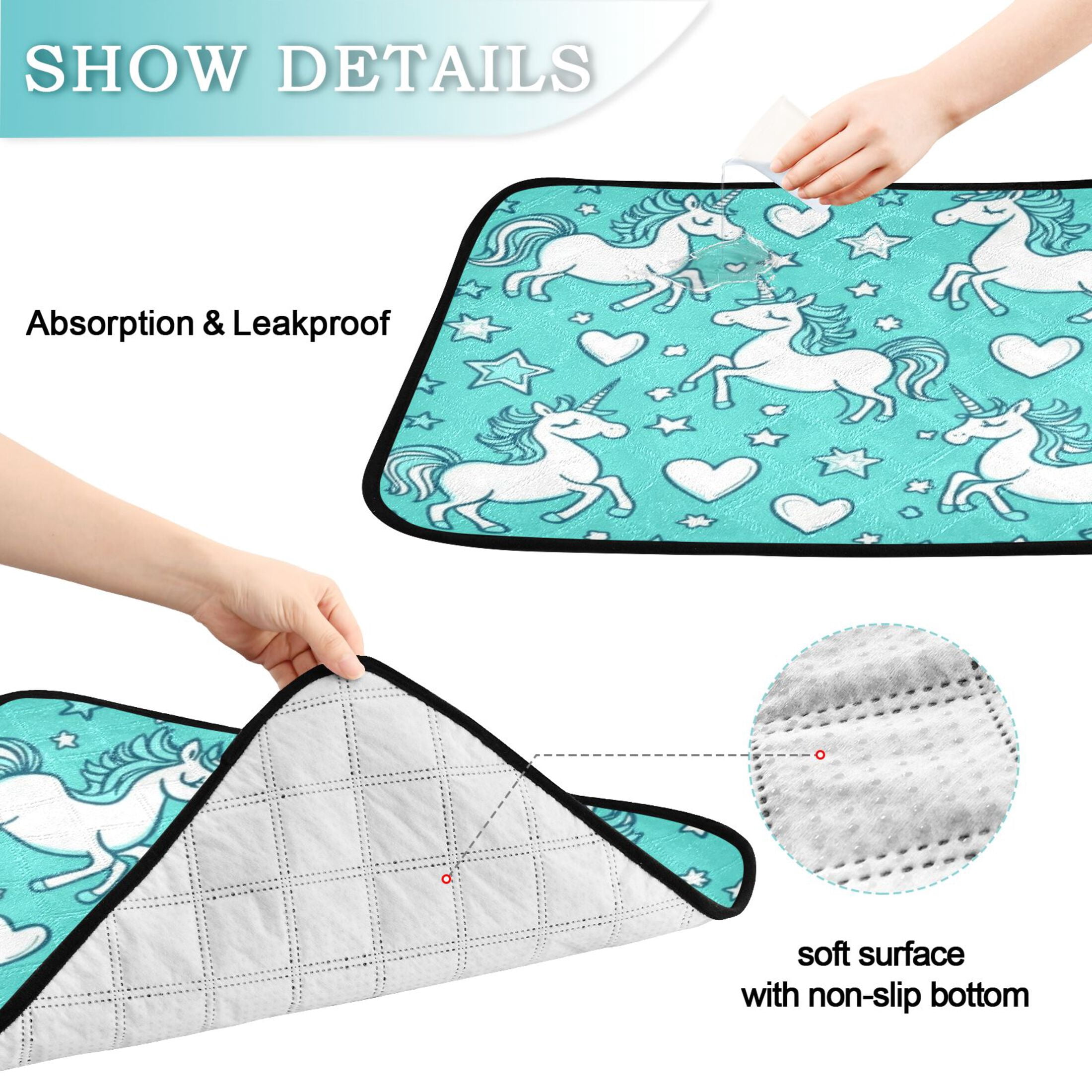 Qxltty A Pattern with Cute Cartoon Unicorns Cat litter Pads Pet Set of 2 Diaper Mats Center Anti-leakage Layer Absorbent Soft and Comfortable