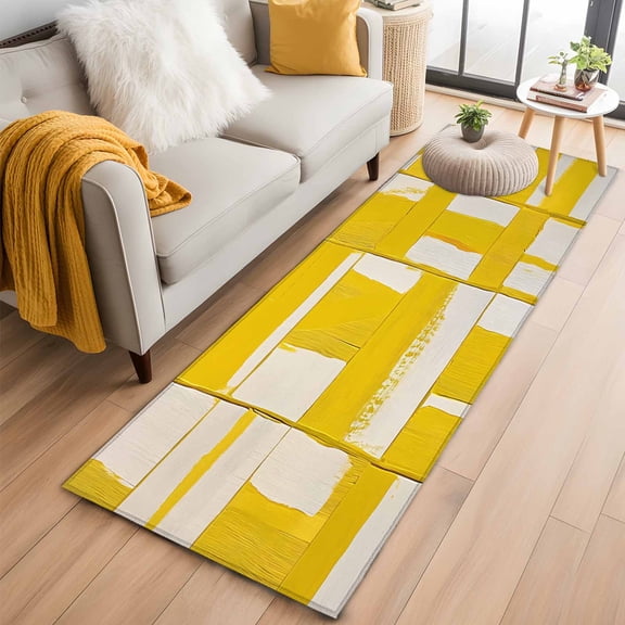 Yellow Geometric Kitchen Runner Rug 2x6 Washable Runners for Hallway Non Slip Abstract Color Block Modernism Large Area Rug Indoor Floor Carpet for Bathroom Laundry Entryway Bedroom Living Room