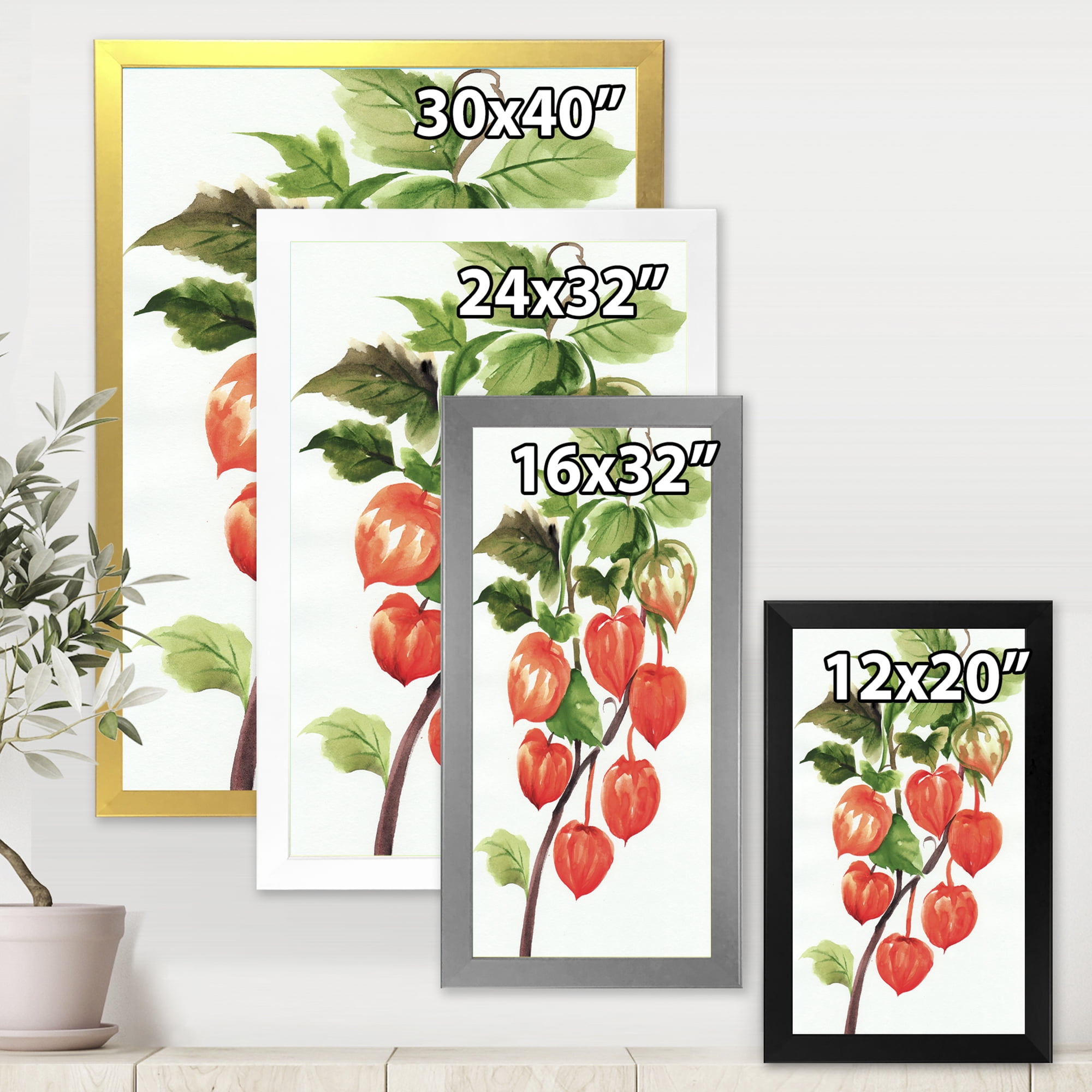 Designart 'A Red Physalis Branch' Traditional Framed Art Print