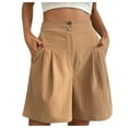 thumbnail image 2 of up to 60% off Gifts Usmixi Loose Straight Shorts for Women Summer Comfy Breathable Button High Waist Short Pants Casual Solid Pleated Wide Leg Shorts with Pocket Khaki l, 2 of 5
