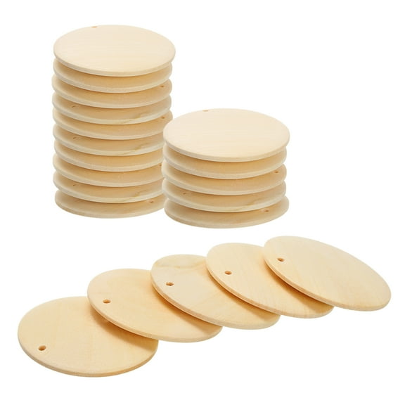 Round Wooden Discs, 20 Pack 40mm - Log Unfinished Wood Circles with Holes for DIY Jewelry Accessories