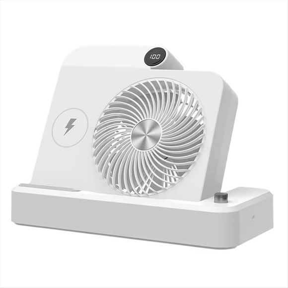 Ventilador de Escritorio con Base Angular, Cargador Inalámbrico, Ajuste de 100 Velocidades, Pantalla Digital y Dispositivo de Enfriamiento A
