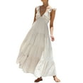 thumbnail image 2 of Women'S Summer Flowy Maxi Dress Casual Sleeveless V Neck Smocked Beach Sundress Apricot S, 2 of 9