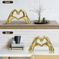 thumbnail image 3 of Gold Heart Hands Sculpture Decor, Resin Golden Modern Abstract Love Finger Statue, Gold Hand Model Decoration for Home Living Room Bedroom Bookshelf Shelves Wedding Office Desk Table - Gold, 3 of 5