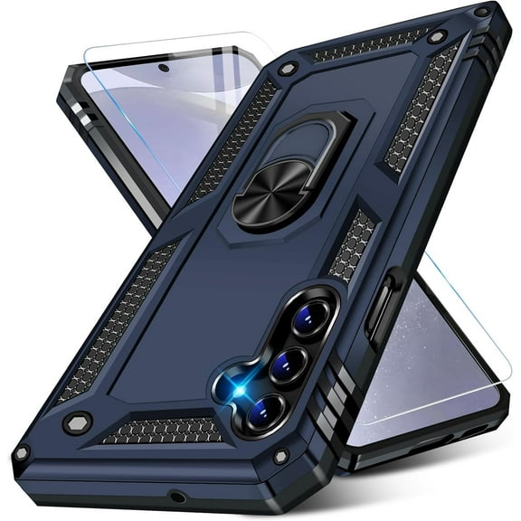 for Samsung Galaxy S24 Case with Screen Protector, Military Grade Rugged Shockproof Heavy Duty Galaxy S24 5G Protective Cover for Samsung S24 5G Magnetic Ring Kickstand Phone Case (Blue)