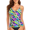 thumbnail image 3 of RELLECIGA Women's V Neck Shirred Tankini Top Swimsuits Tummy Control Bathing Suit, 3 of 7