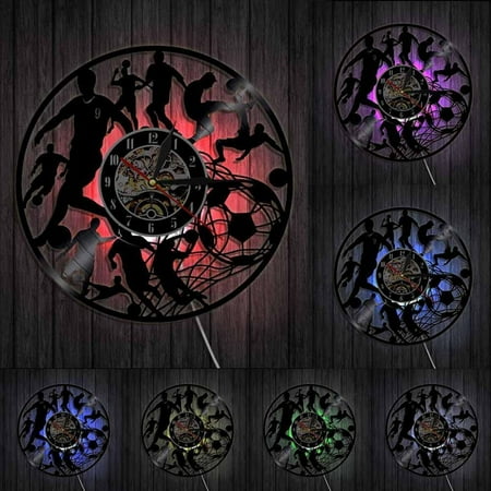 Soccer Wall Clock Football Players Kick Ball Net Goal Futball Field Ball Team Sport School College Kids Game Vinyl Record Clock