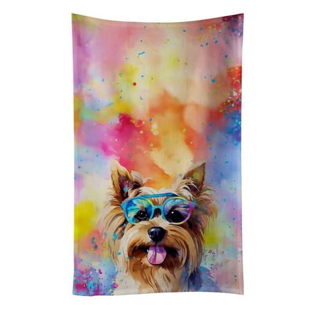 Carolines Treasures DAC2579KTWL 25 x 15 in. Yorkshire Terrier Hippie Dawg 100 Percent Cotton Kitchen Towel