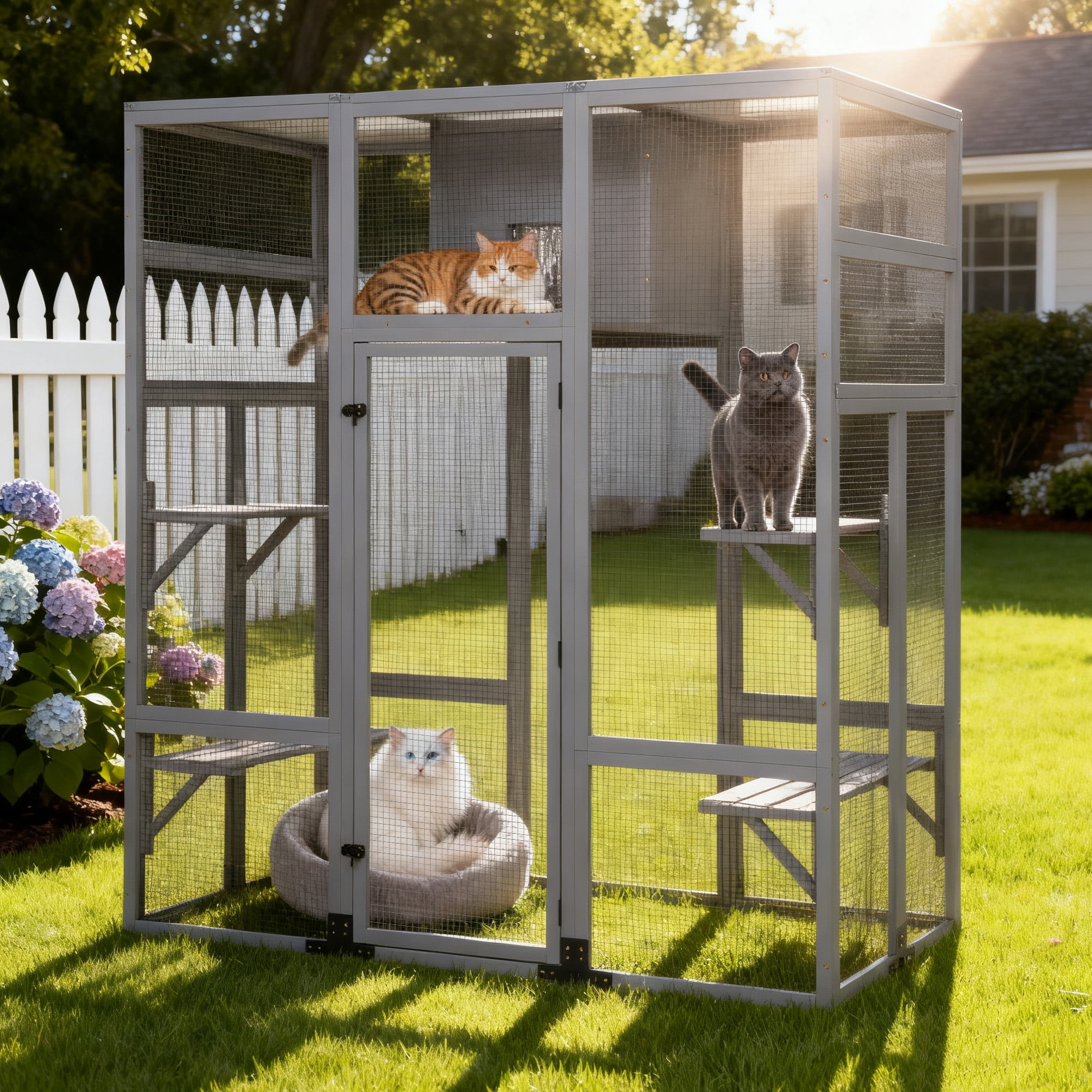 COZIWOW Extra Large Outdoor Cat House with 4-Way Pet Door & Weatherproof PVC Protector Hood