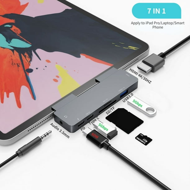 7in1 iPad Pro USB C Hub, Adapter for iPad Pro 2021 2020 2018 12.9 11