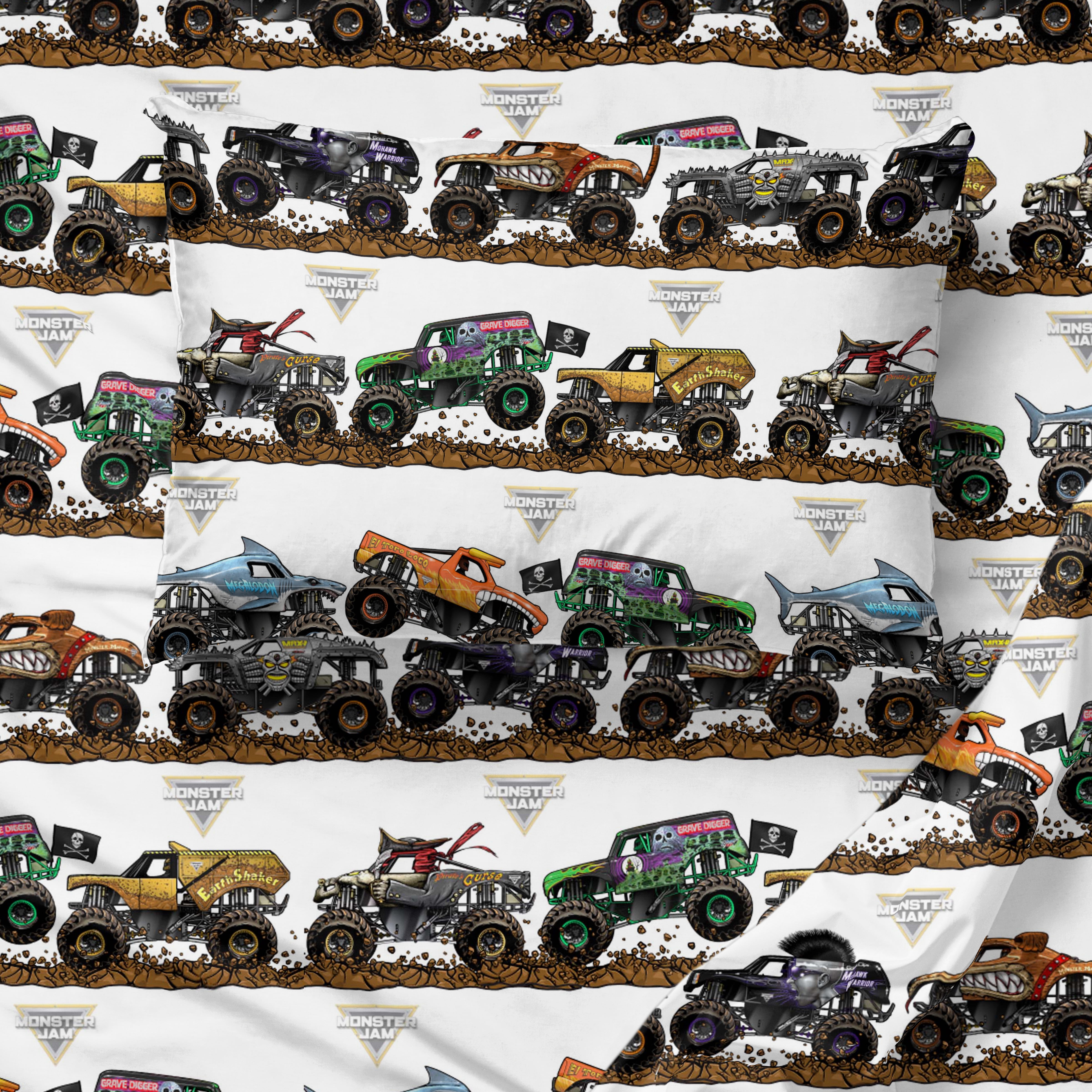 Monster Jam Tracks Novelty Kid's Black 100% Microfiber 5-Piece Bed Set, Twin
