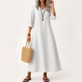 thumbnail image 2 of Robe Tailleur pour Femme Robe pour Femmes Longue Robe Bohème de Plage Élégante Robe Maxi Robe à Col en V Robe à Manches 3/4 Blanc m, 2 of 5