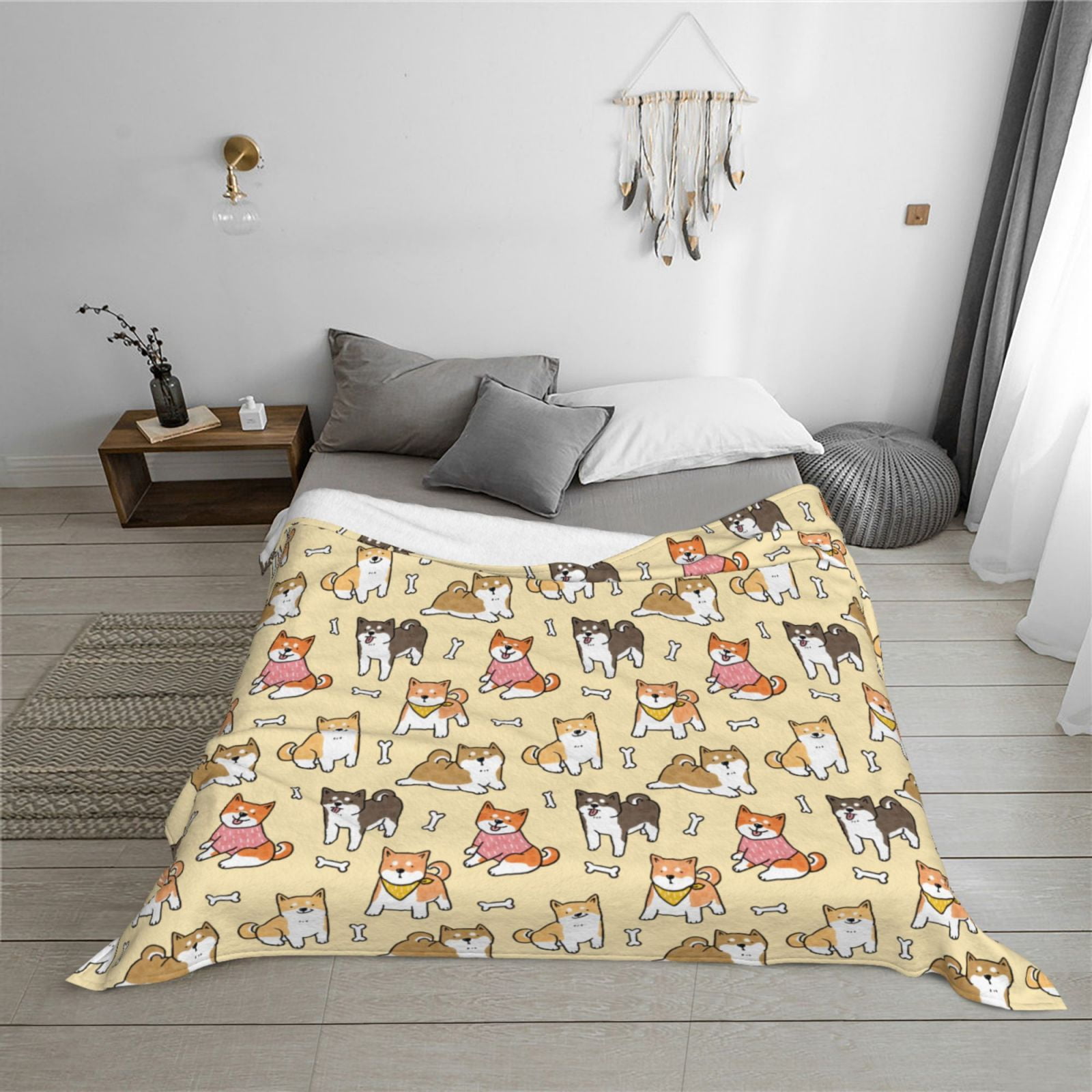 Throw Blanket for Couch - Cartoon Shiba Inu Dog Soft Comfy Lightweight Cozy Warm Throw Blanket, Fuzzy Plush Flannel Blanket & Throws for Sofa and Bed All Season