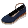 thumbnail image 4 of Rokment Women's Platform Wedge Dress Shoes Beach Vacation Stylish Casual Suede Ankle Strap Espadrilles Chunky Heeled Closed Toe Dressy Sandals Blue Size 8.5, 4 of 4