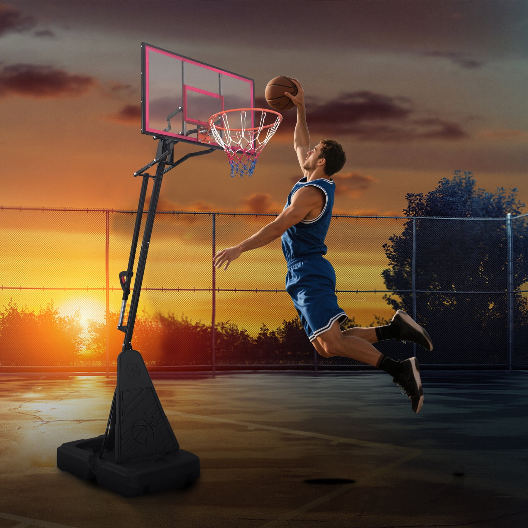 Outdoor Basketball Hoops Portable Basketball Hoop for Youth Adults & Professional Match,Adjustable Height 8.04 ft to 10.01 ft,44 inch Backboard with Rebound System, Indoor/Outdoor Basketball Goal wit