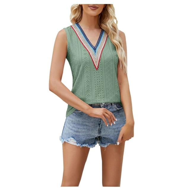 Birdeem Mode Femmes Été Col en V Dentelle Patchwork Sans Manches Haut Aguichant Blouse