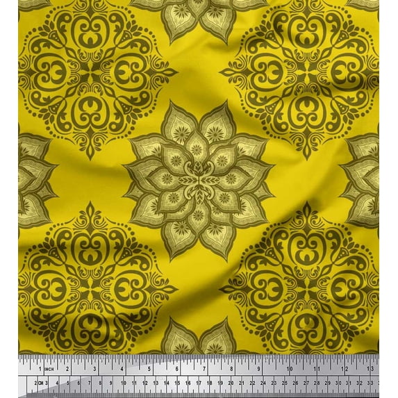 Soimoi Rayon Crepe Fabric Floral Mandala Fabric Prints By Yard 46 Inch Wide