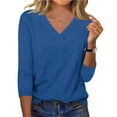 thumbnail image 2 of Miluxas Women's V Neck 3/4 Sleeve Tops Casual Pullover T Shirts Summer Basic Loose Fit Tunic Shirts Blue M(M), 2 of 8