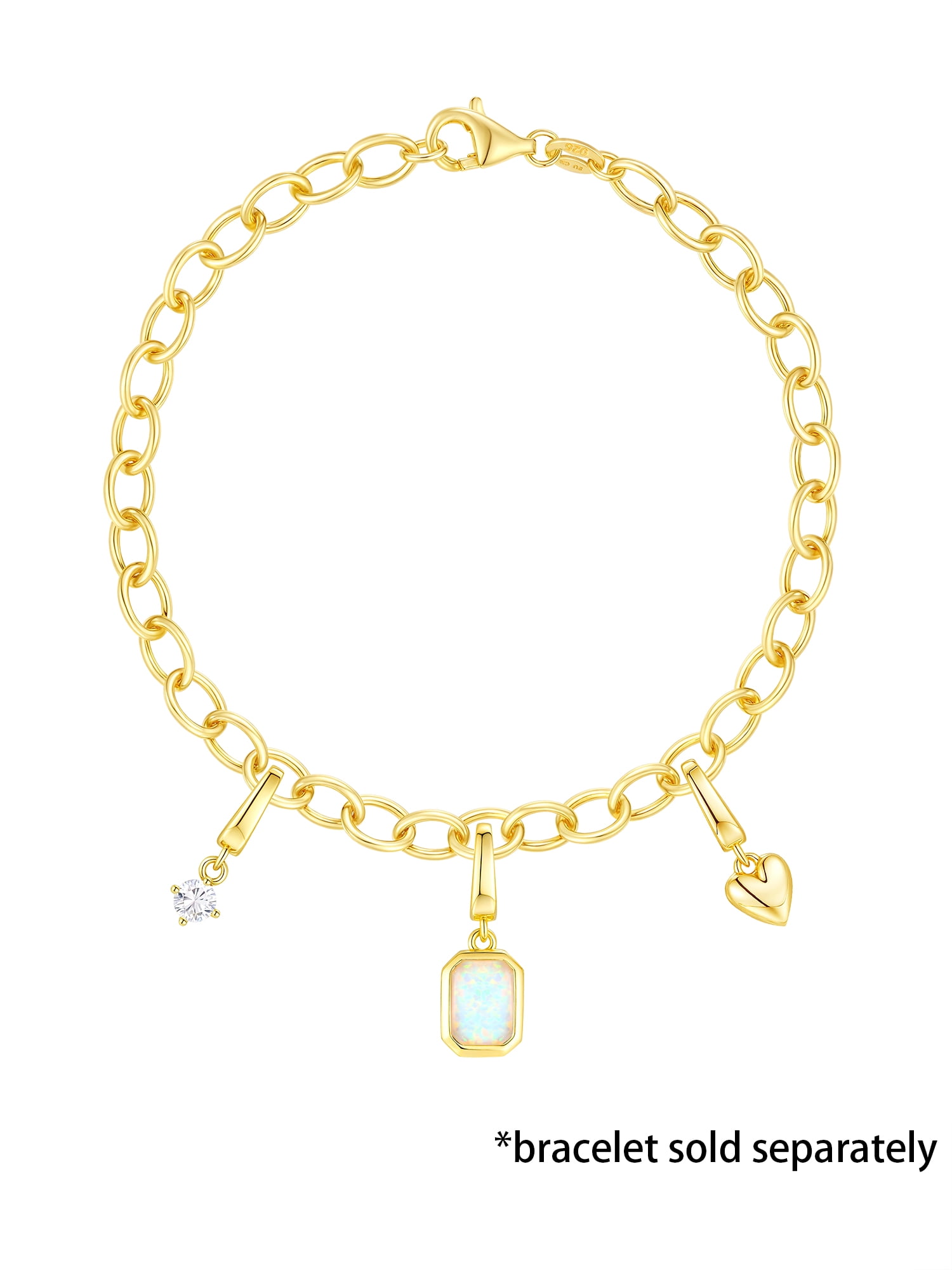 Brilliance Fine Jewelry Simulated Opal and Simulated Diamond Charm Set in 14KT Gold Plated Sterling Silver