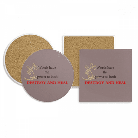 

Words Have Power to Heal Blessing Quote Coaster Cup Mug Holder Absorbent Stone Cork Base Set