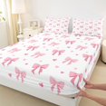 thumbnail image 5 of spefrowx Simple Pink Bow King Sheets for Girls, Cute Cartoon Love Heart Bedding, 4 Pieces, 1 Flat Sheet, 1 Fitted Sheet and 2 Pillowcases, 5 of 6