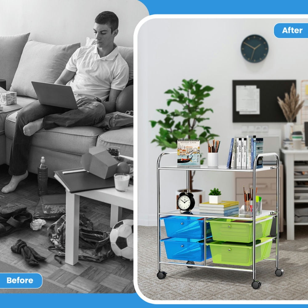 Demi Bonn 4 Drawers Shelves Rolling Storage Cart Rack with 4 Universal Casters, Blue & Green