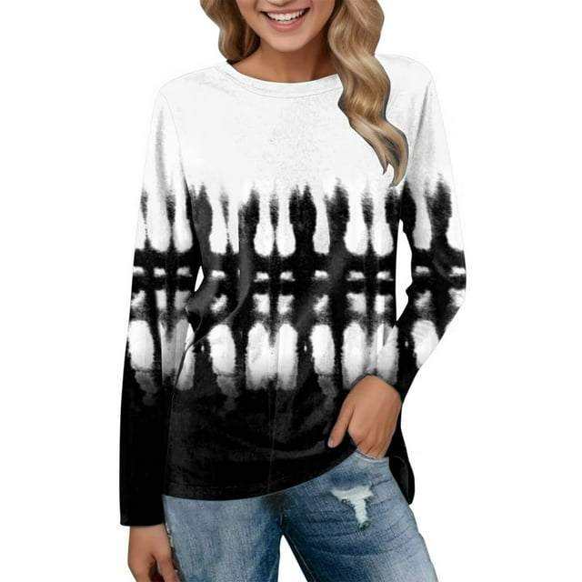 MesaSe Femmes Quotidien Tops Manches Longues Confortable Gradient Imprimé Chemisier Tops Casual Manches Longues Col Tunique Pull-Over Chemises