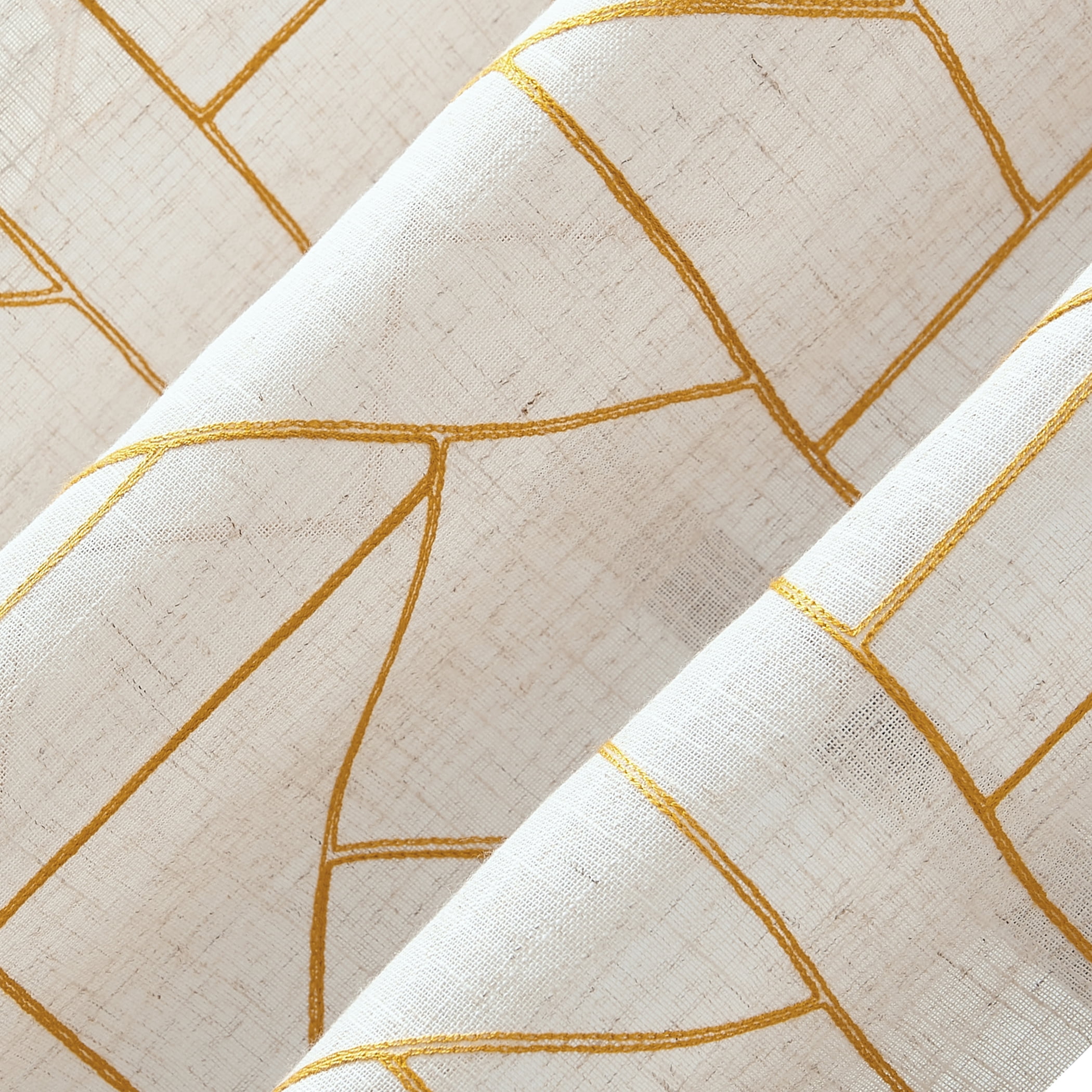 Archaeo Jigsaw Embroidery Linen Blend Curtain, 50"x95", Gold/Linen