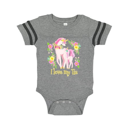 

Inktastic I Love My Tia Unicorn with Pink and Yellow Flowers Gift Baby Boy or Baby Girl Bodysuit