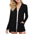 thumbnail image 3 of Cardigan Sweaters for Women Casual Lightweight with Pocketes Long Sleeve Solid Color Open Front Coat Black, 3 of 3