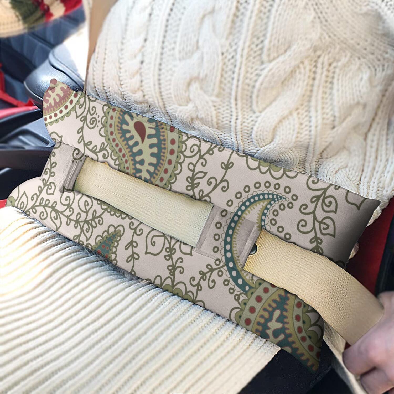 Ethnic Abstract Paisley Art Seatbelt Pillow - Post-Surgery Mastectomy Heart Surgery Recovery Cushion - Decorative Print Car Travel Pillow for Women