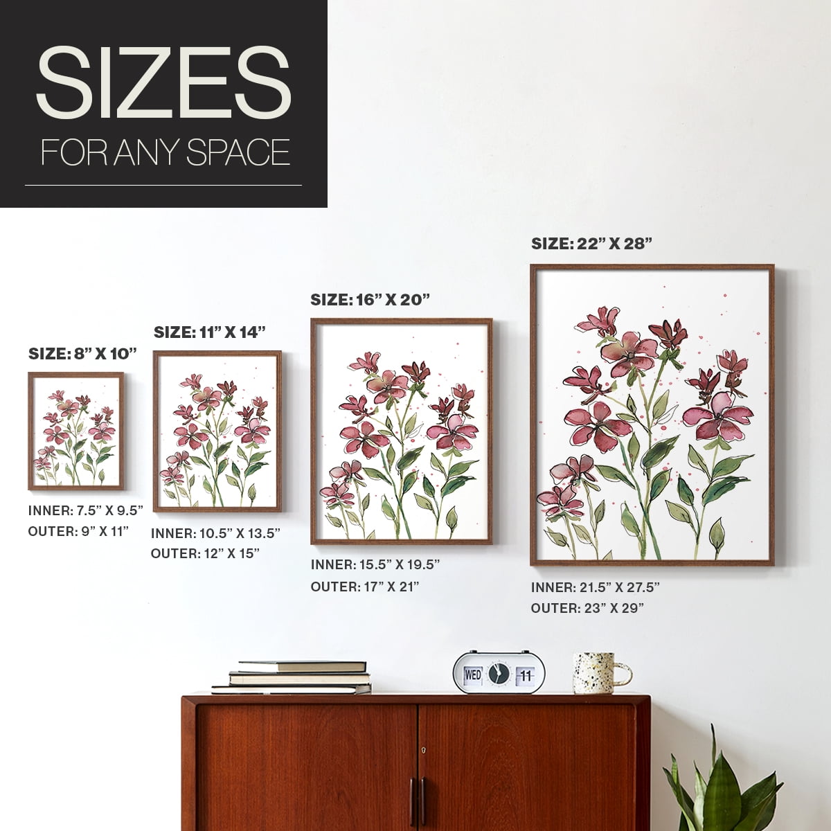 Watercolor Floral Stems II Framed Print in Brown Solid Wood 11 x 14 Framed Print