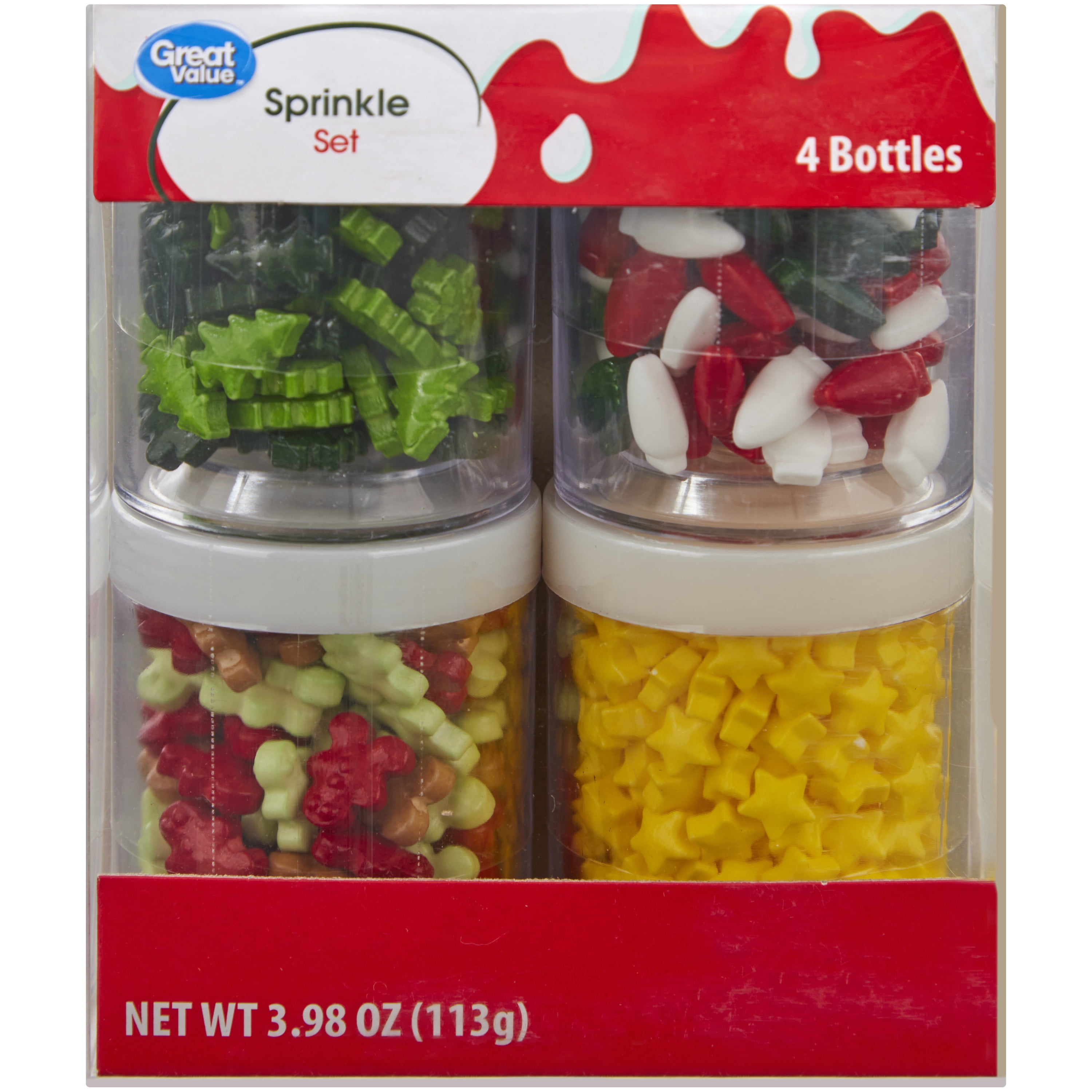 Great Value Tree, Lightbulb, Gingerbread Boy and Star-Shaped Christmas Sprinkles, 4-Count (3.98 oz.)
