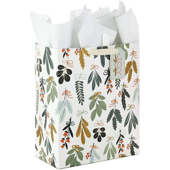 13" Large Gift Bag with Tissue Paper (Joyful Nature, Ivory and Greens), 5XGB4908