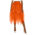 thumbnail image 1 of DAFEI Women Short Skirt Loose Sequin Skirt A-Line Fairy Patterned Elastic Waist Ruffle Layered Midi Skirt, 1 of 6