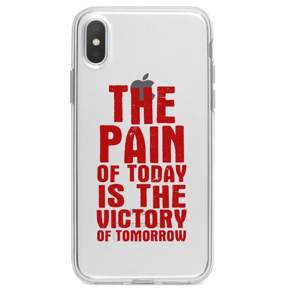 DistinctInk Clear Shockproof Hybrid Case for iPhone X / XS (5.8" Screen) - TPU Bumper Acrylic Back Tempered Glass Screen Protector - The Pain of Today is the Victory of Tomorrow